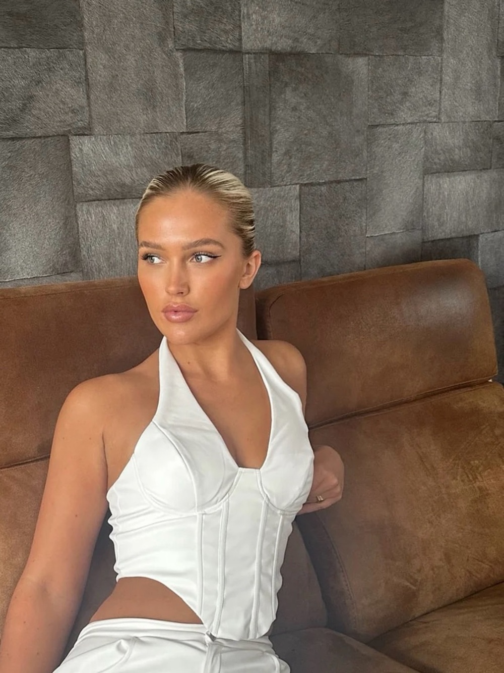 Fashion Nova Faux Leather White Halter Corset top